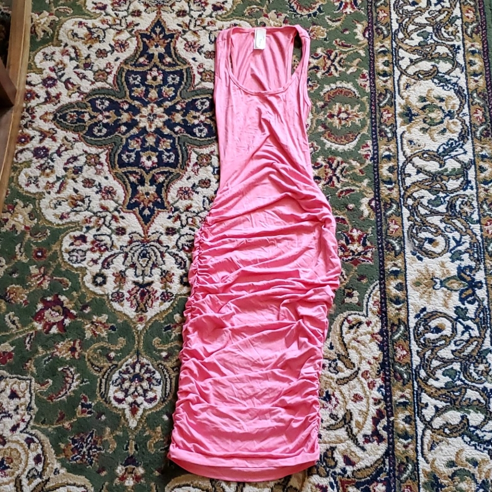 Bright Warm Pink Rouched Maxi Dress
